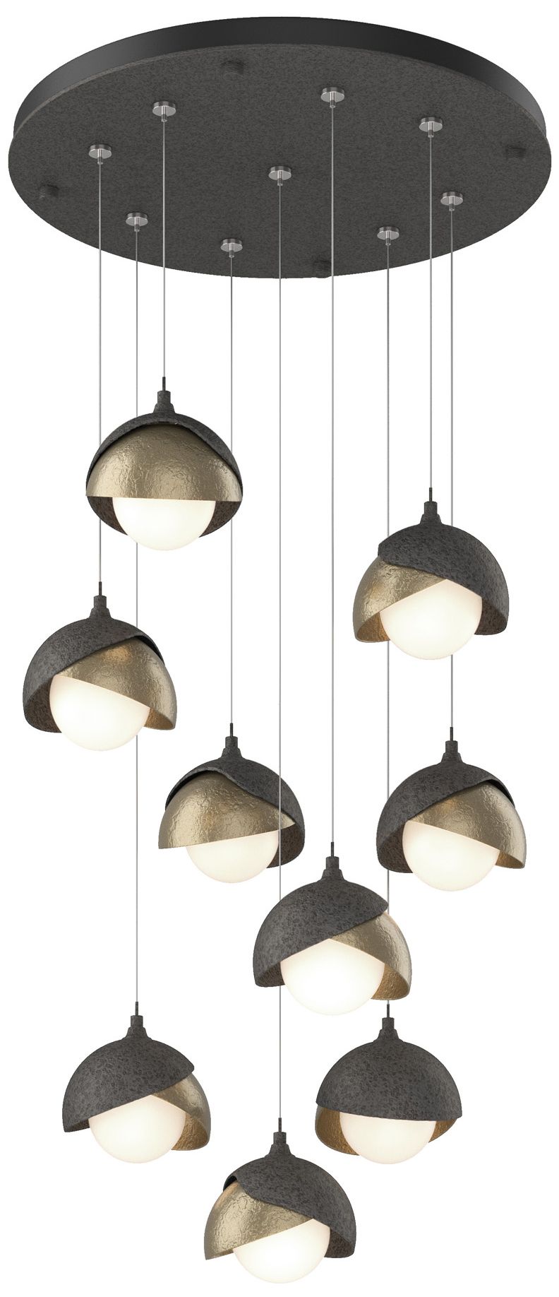 Brooklyn 9-Light Double Shade Round Pendant Iron Gold Opal Made to Order