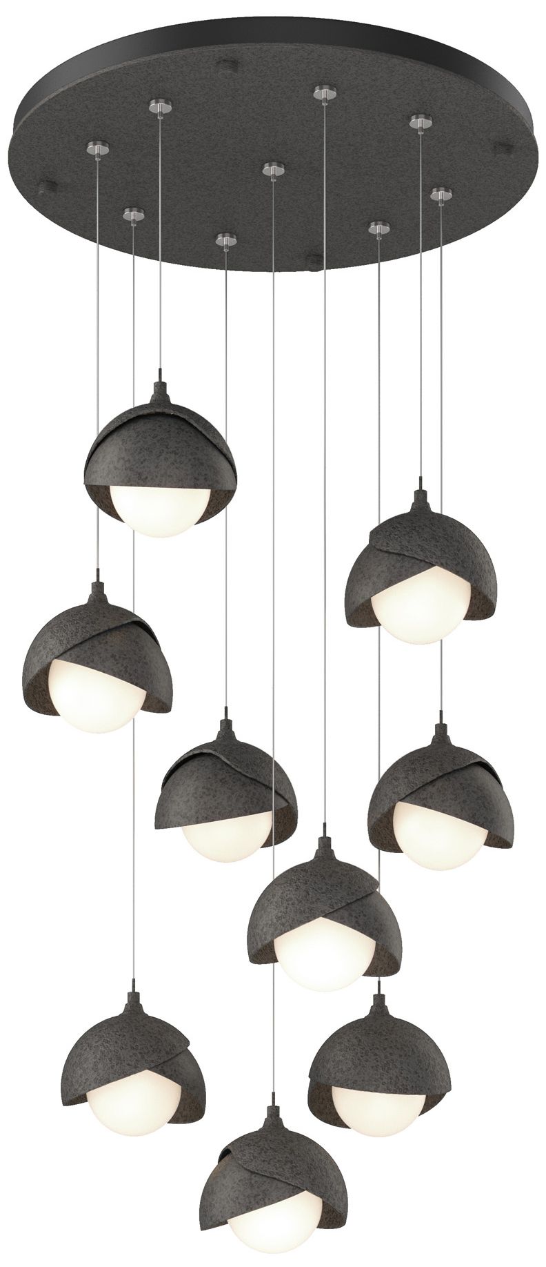 Brooklyn 9-Light Double Shade Round Pendant Iron Iron Opal Made to Order