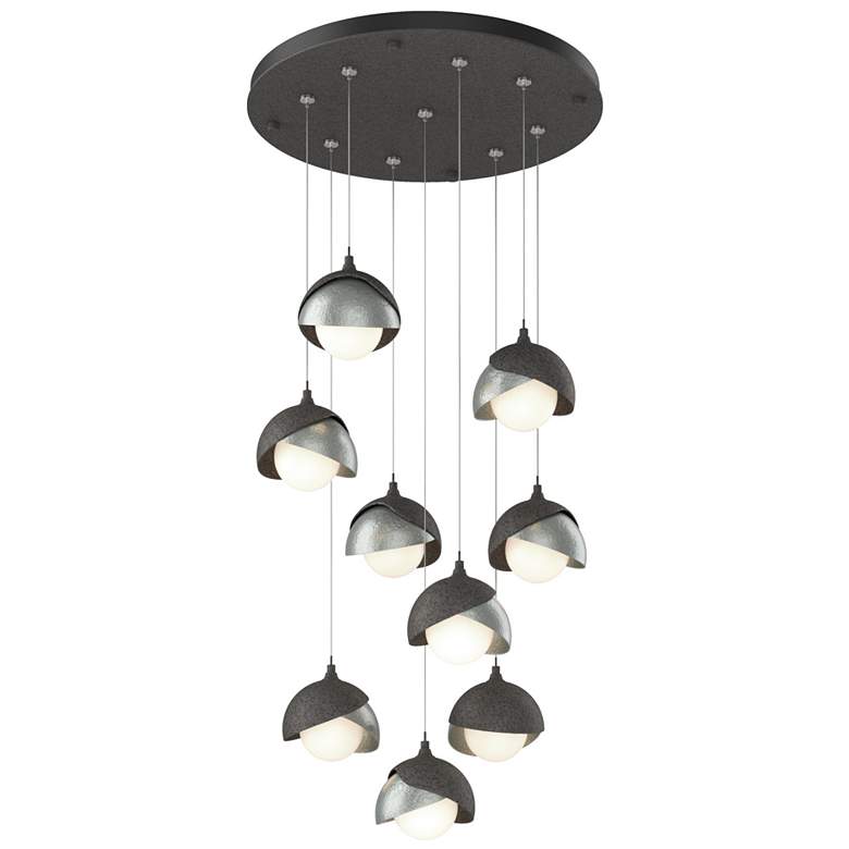 Image 1 Brooklyn 9-Light Double Shade Round Pendant - Iron - Platinum - Opal
