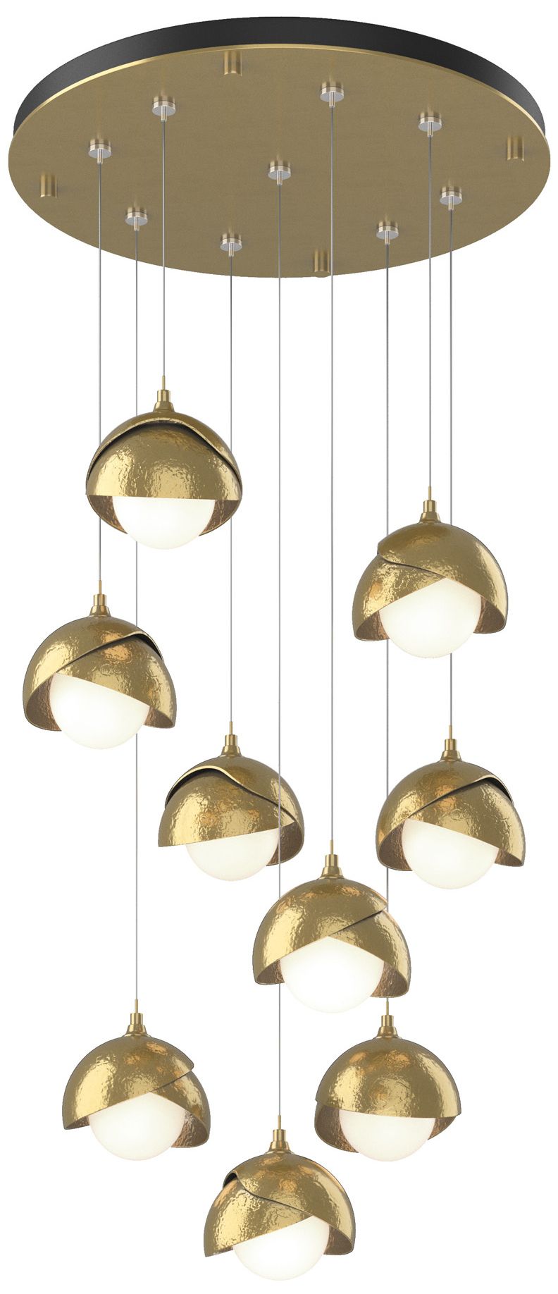 Brooklyn 9-Light Double Shade Round Pendant Modern Brass Opal Made to Order