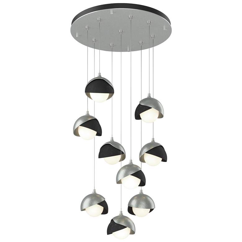 Image 1 Brooklyn 9-Light Double Shade Round Pendant - Platinum - Black - Opal