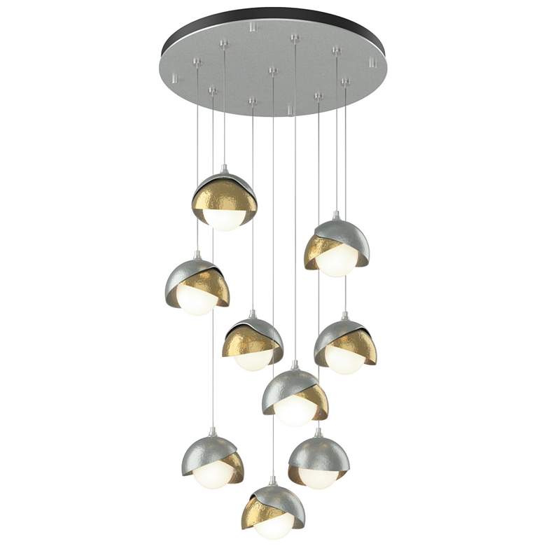 Image 1 Brooklyn 9-Light Double Shade Round Pendant - Platinum - Brass - Opal