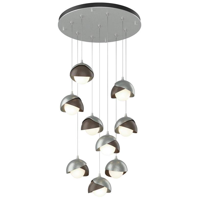 Image 1 Brooklyn 9-Light Double Shade Round Pendant - Platinum - Bronze - Opal