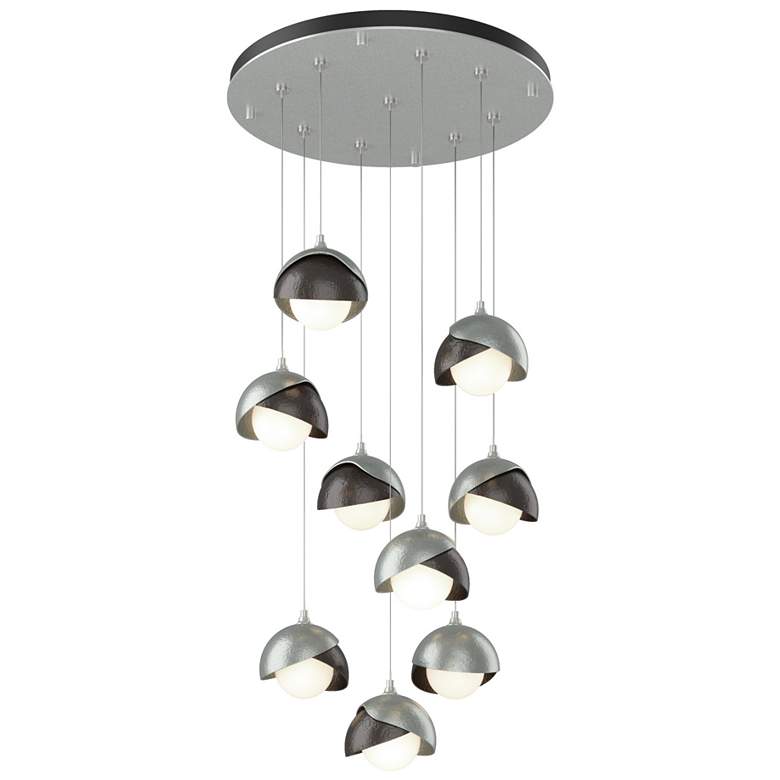 Image 1 Brooklyn 9-Light Double Shade Round Pendant - Platinum - Bronze - Opal