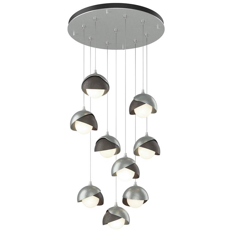 Image 1 Brooklyn 9-Light Double Shade Round Pendant - Platinum - Dark Smoke - Opal