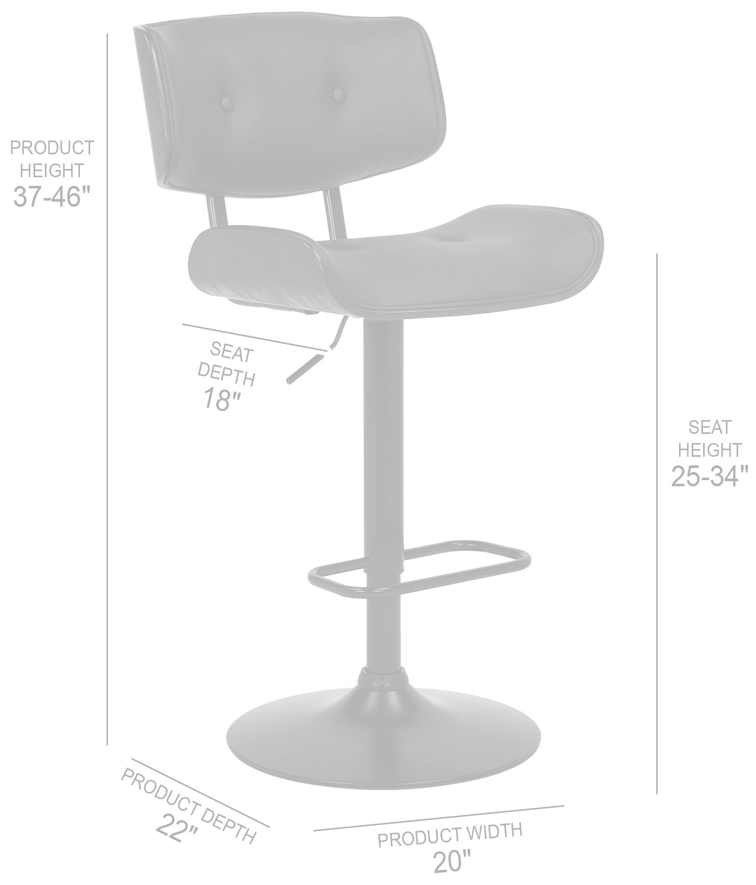 Brooklyn Adjustable Swivel Barstool in Black Powder Coated Finish, Black