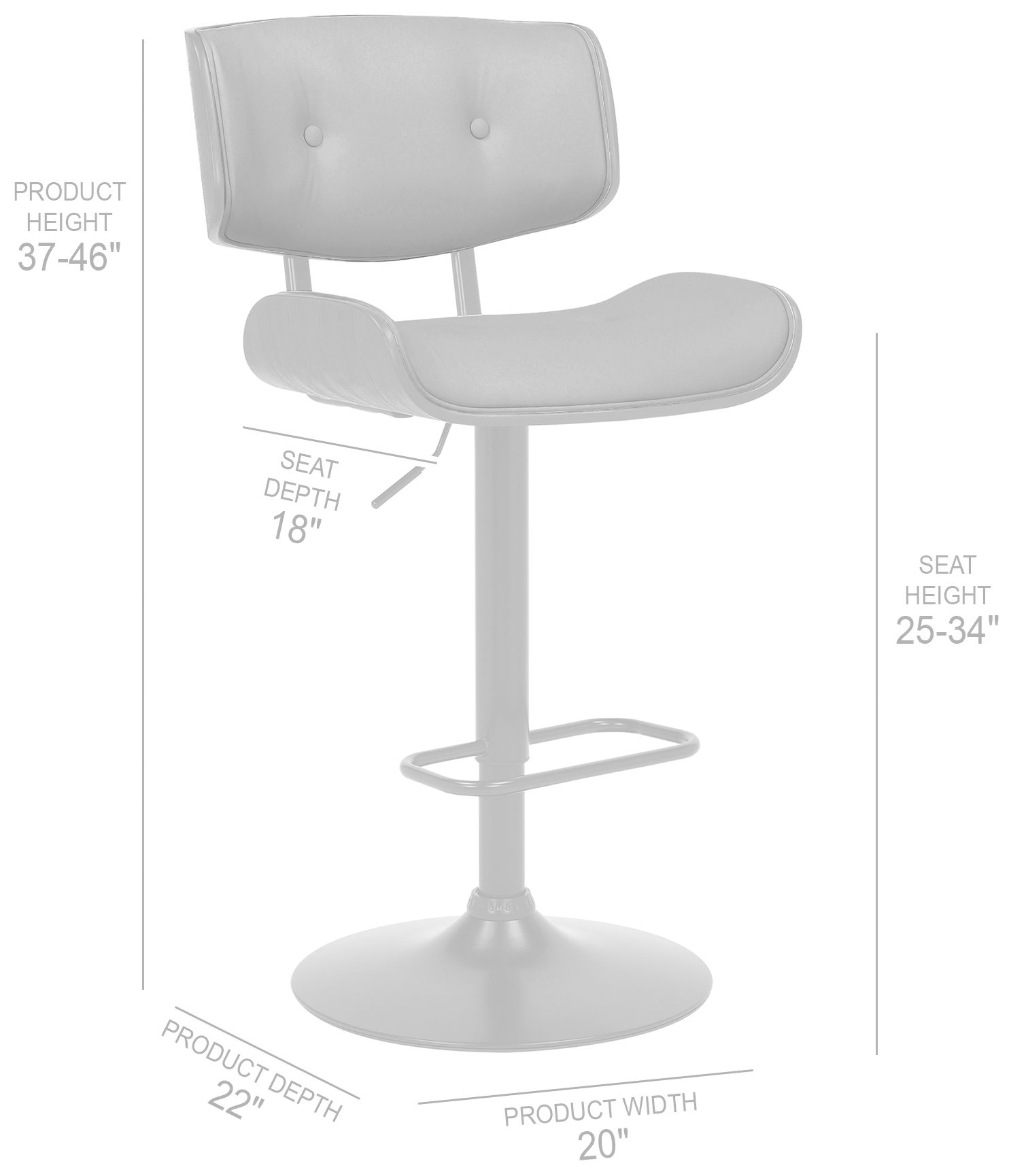 Brooklyn Adjustable Swivel Barstool in Black Powder Coated Finish, Gray