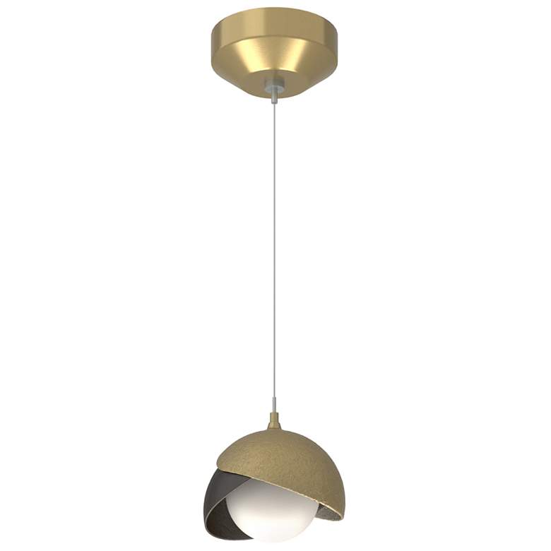 Image 1 Brooklyn Double Shade Mini Pendant - Brass - Rubbed Bronze - Opal Glass