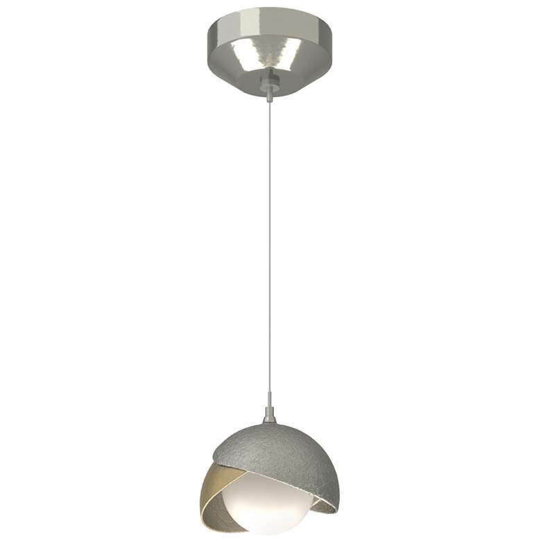 Image 1 Brooklyn Double Shade Mini Pendant - Sterling - Modern Brass - Opal Glass