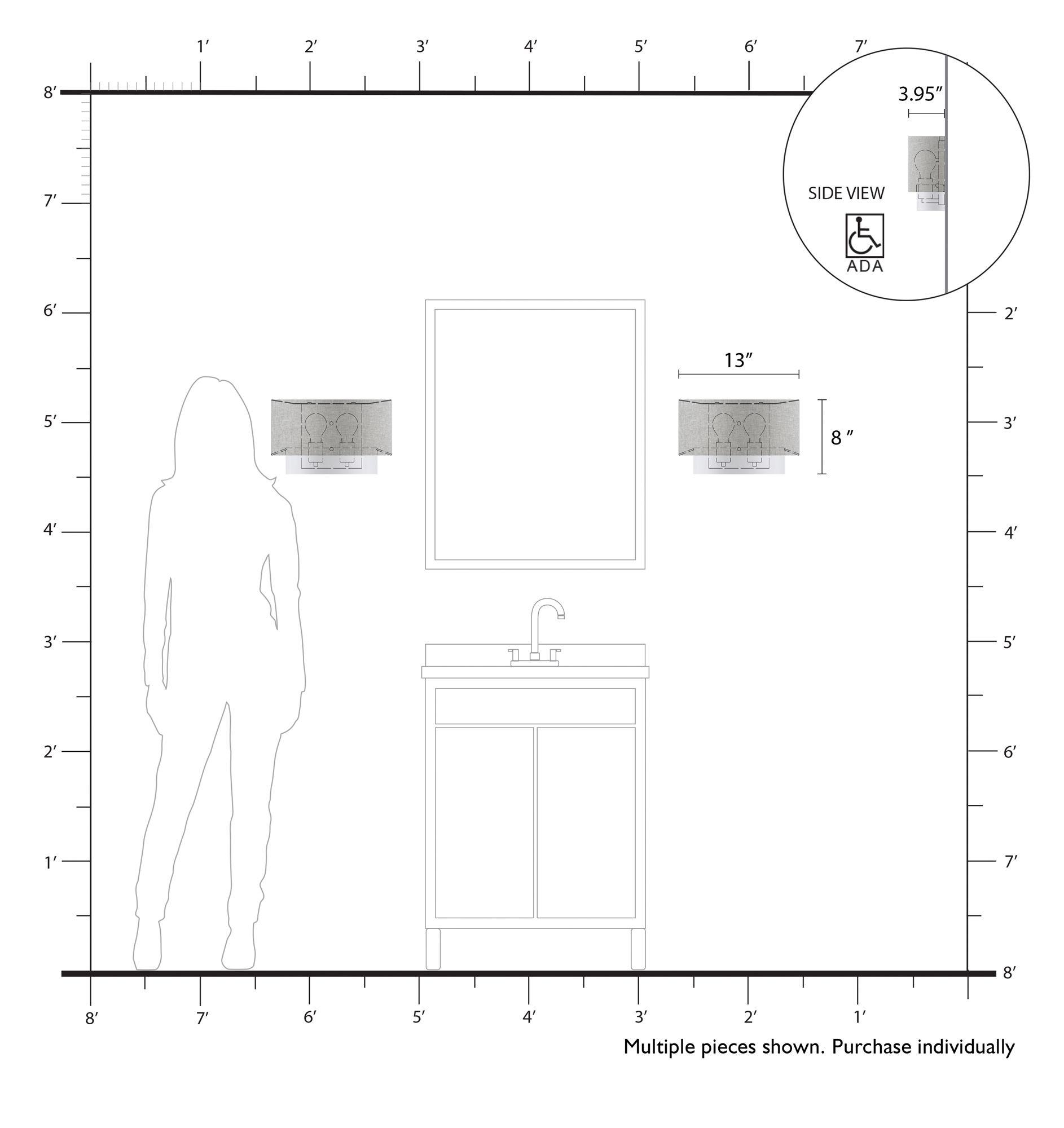 Brookmeade 2 Light ADA Sconce with Gray and White Shades