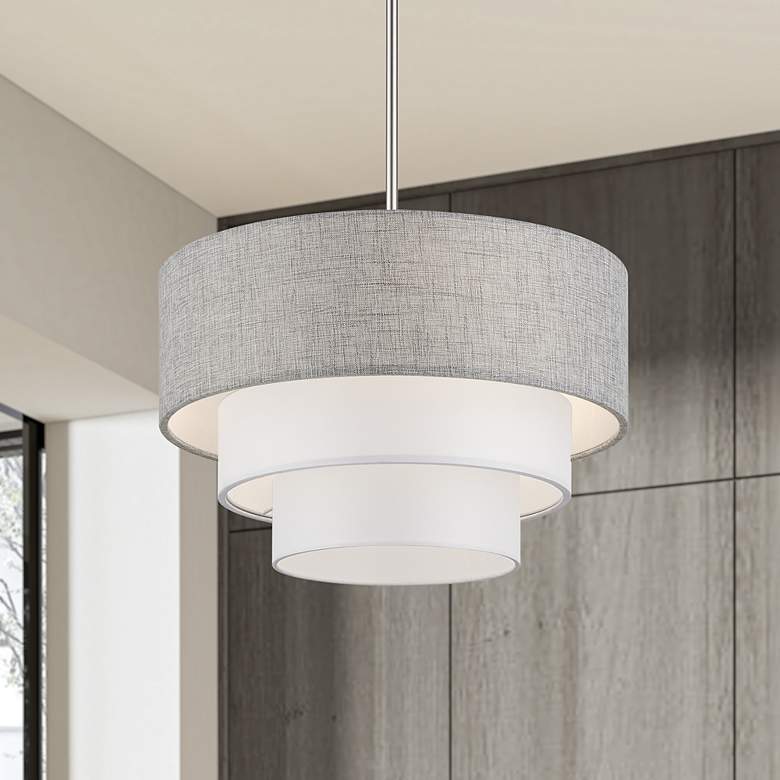 Image 1 Brookmeade 3 Light Pendant Chandelier with Gray and White Shades