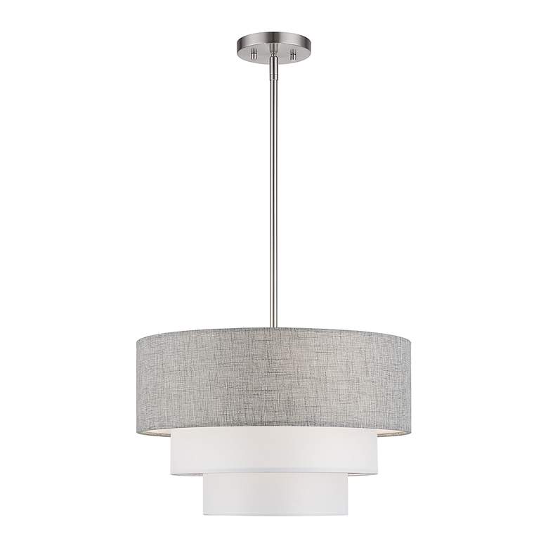 Image 3 Brookmeade 3 Light Pendant Chandelier with Gray and White Shades more views