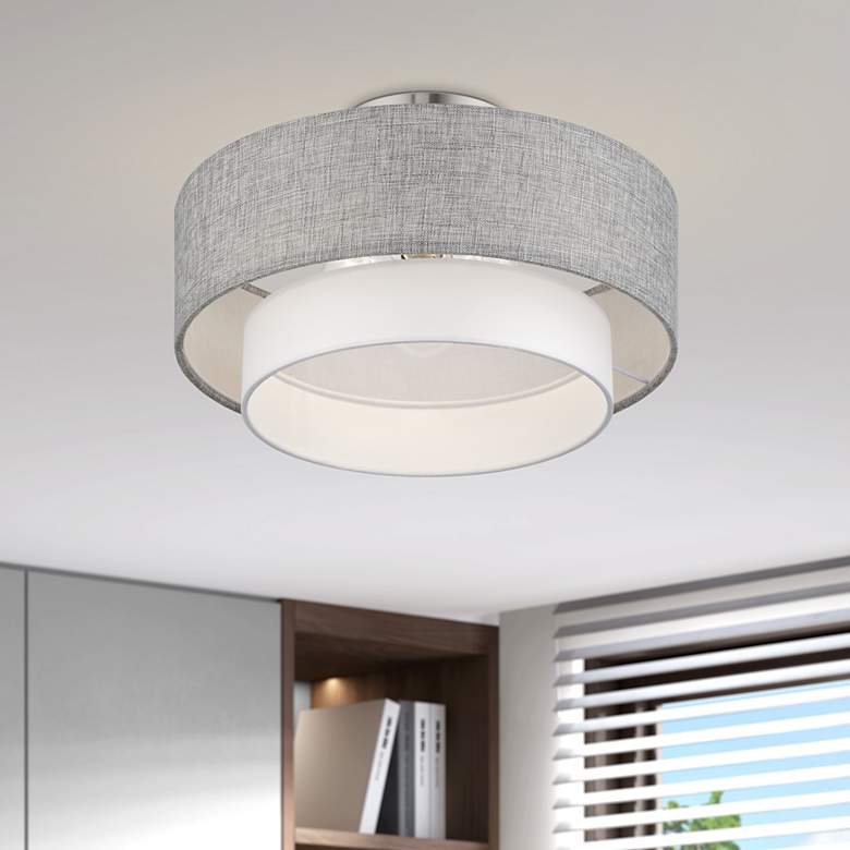 Image 1 Brookmeade 3 Light Semi-Flush with Gray and White Fabric Shades