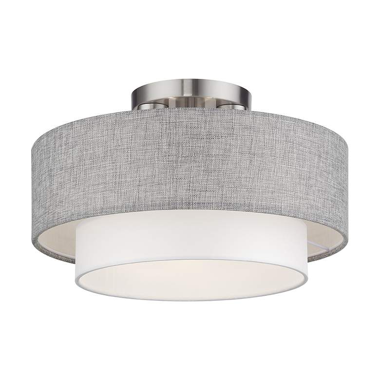 Image 3 Brookmeade 3 Light Semi-Flush with Gray and White Fabric Shades more views