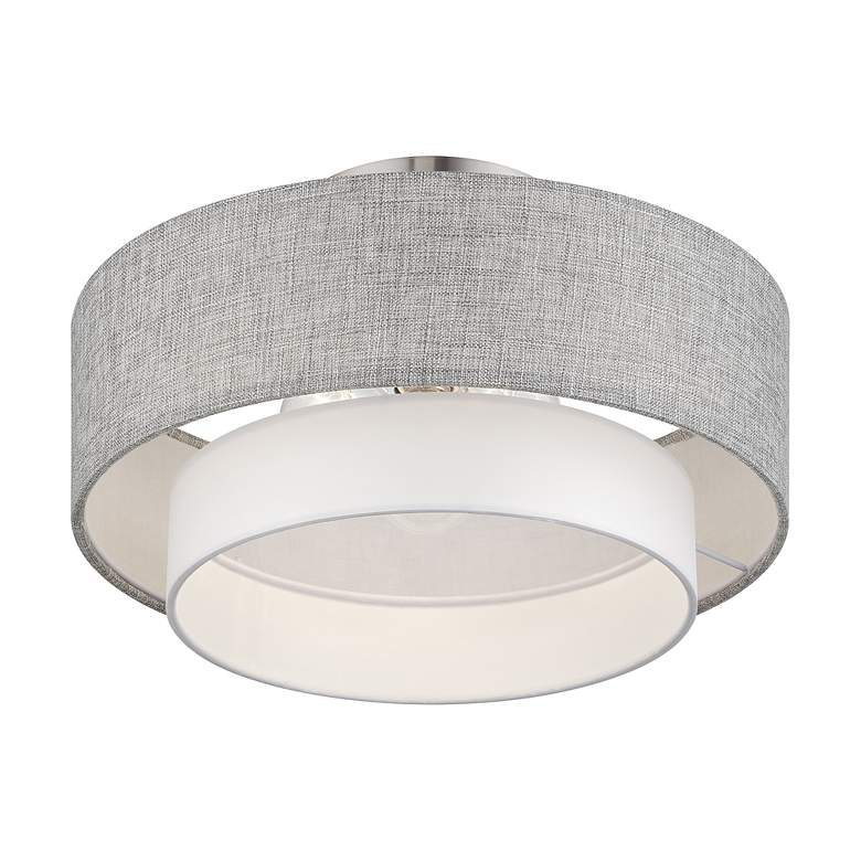 Image 4 Brookmeade 3 Light Semi-Flush with Gray and White Fabric Shades more views
