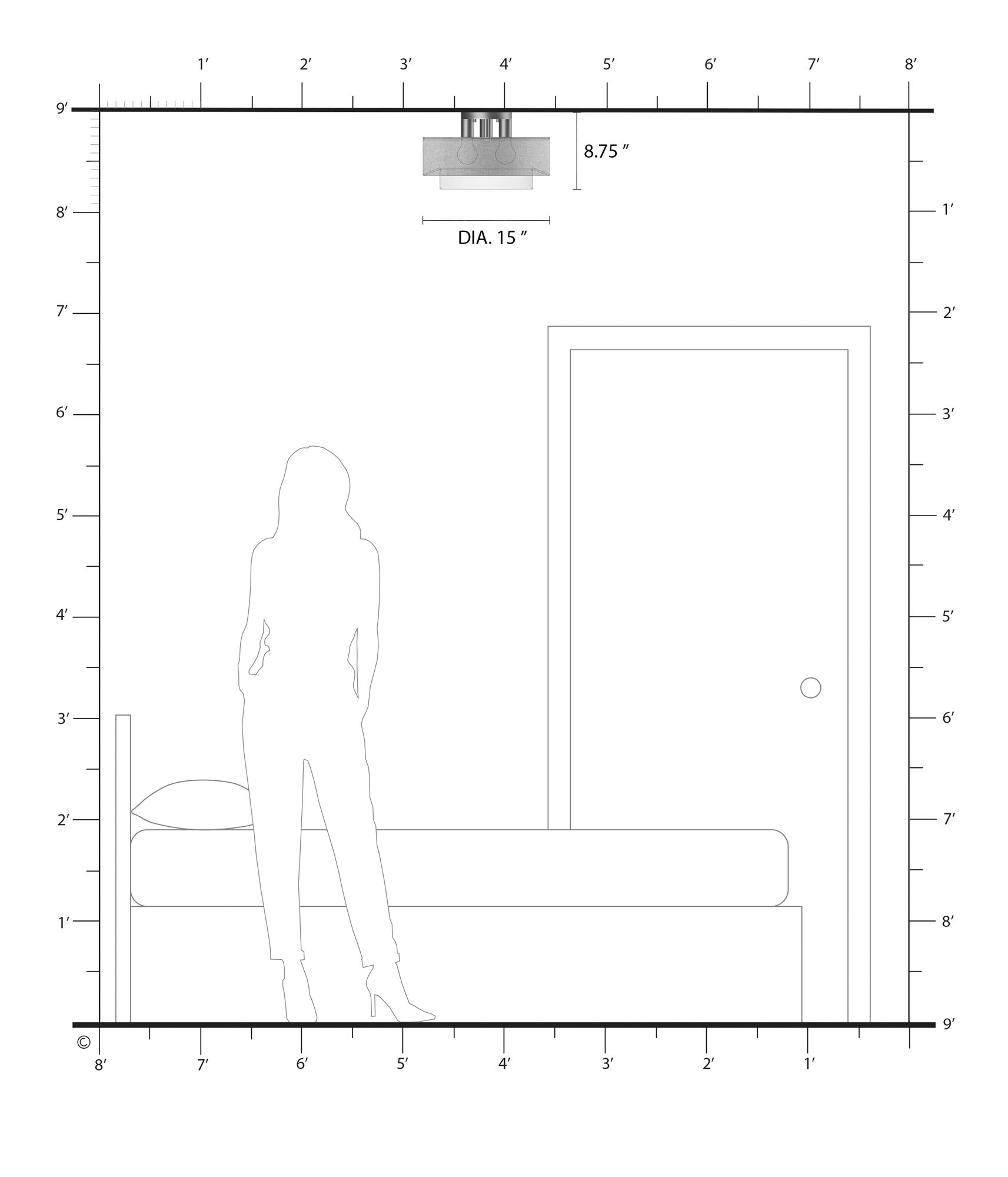 Brookmeade 3 Light Semi-Flush with Gray and White Fabric Shades