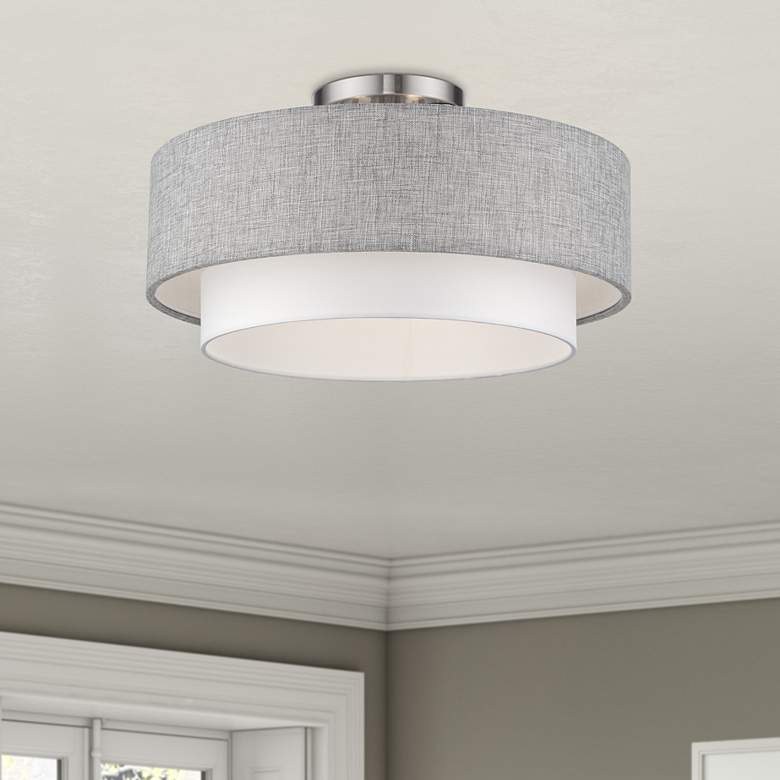 Image 1 Brookmeade 3 Light Semi-Flush with Gray and White Shades
