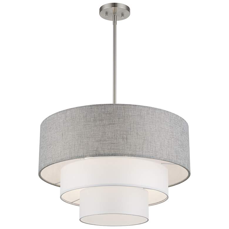 Image 4 Brookmeade 4 Light Pendant Chandelier with Gray and White Shades more views