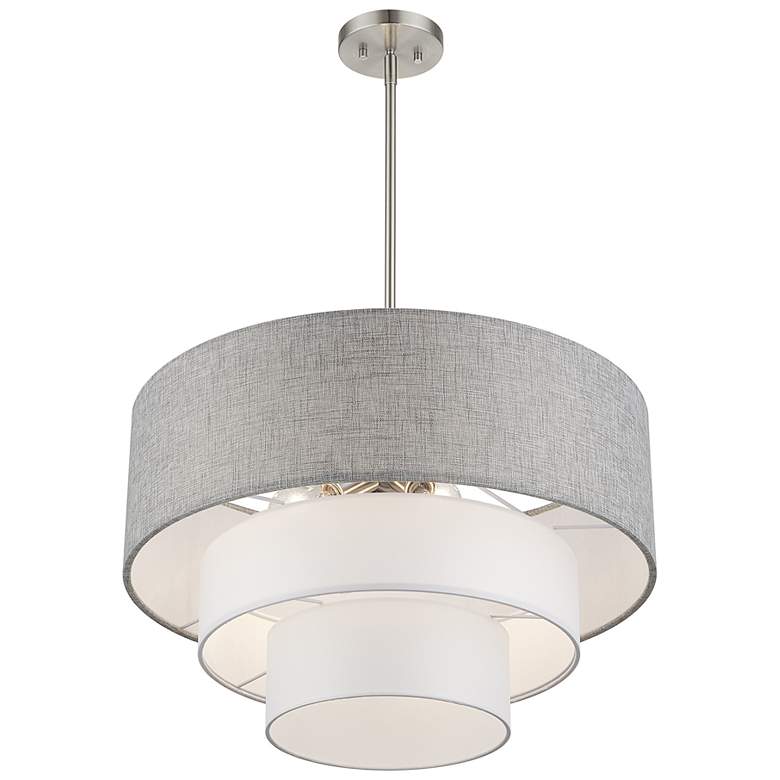 Image 5 Brookmeade 4 Light Pendant Chandelier with Gray and White Shades more views