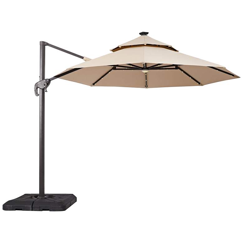 Image 1 Brooks 10-Foot Beige LED Double Top Cantilever Umbrella