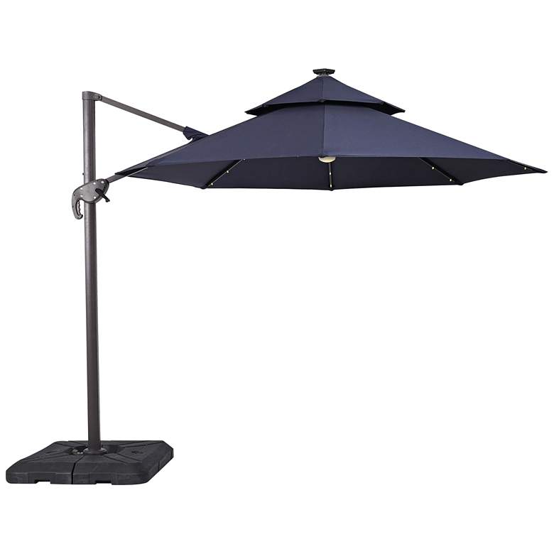 Image 1 Brooks 10-Foot Blue Solar LED Double Top Cantilever Umbrella