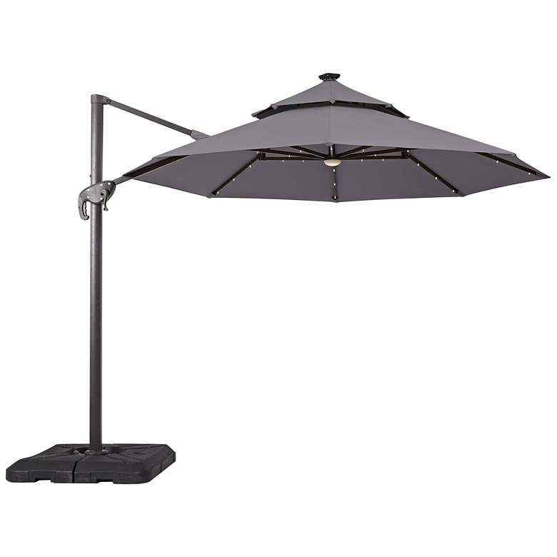 Image 1 Brooks 10-Foot Gray Solar LED Double Top Cantilever Umbrella