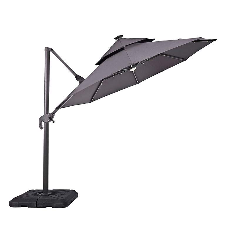 Image 2 Brooks 10-Foot Gray Solar LED Double Top Cantilever Umbrella more views