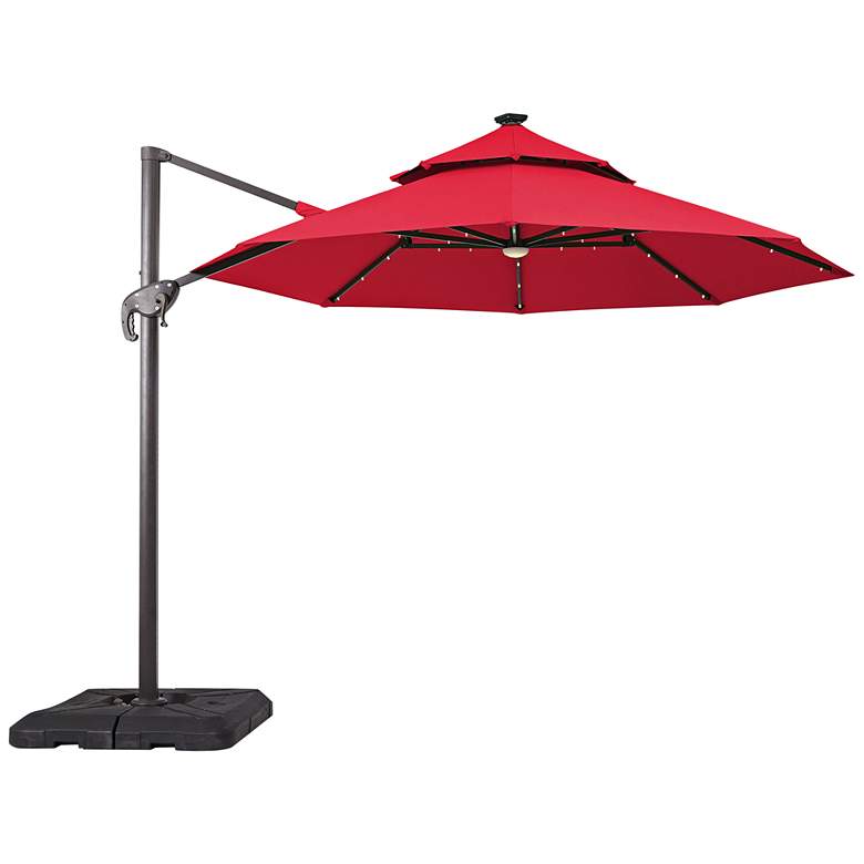 Image 1 Brooks 10-Foot Red Solar LED Double Top Cantilever Umbrella