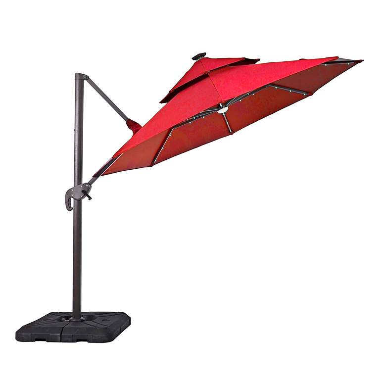 Image 2 Brooks 10-Foot Red Solar LED Double Top Cantilever Umbrella more views