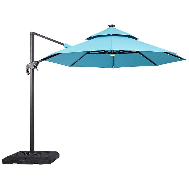 Image 1 Brooks 10-Foot Teal Solar LED Double Top Cantilever Umbrella