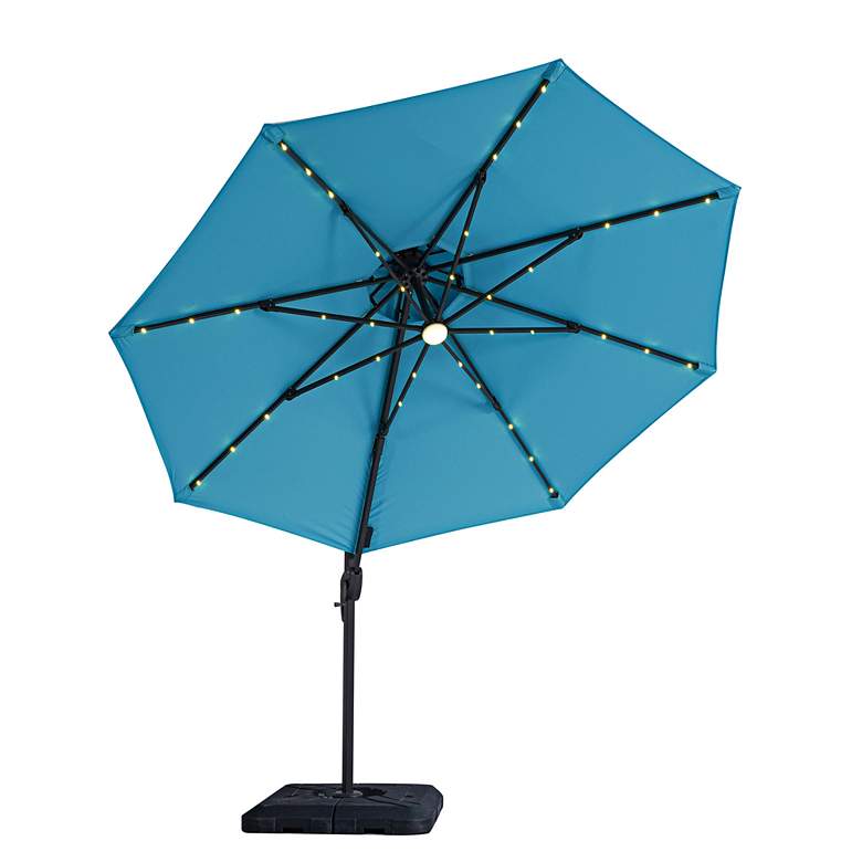 Image 2 Brooks 10-Foot Teal Solar LED Double Top Cantilever Umbrella more views