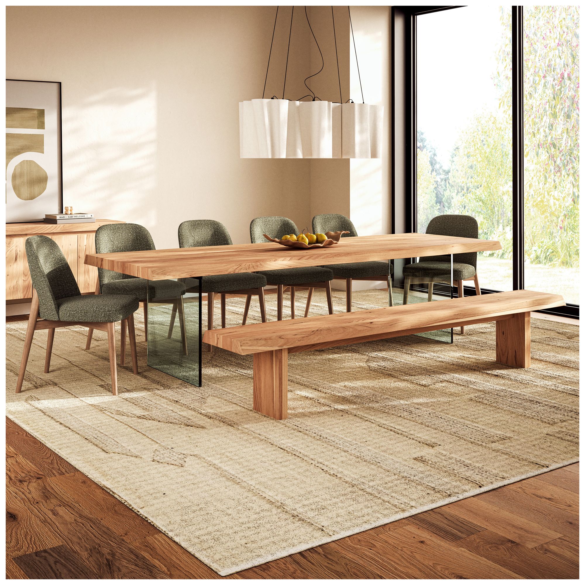 Brooks 116" Wide Teak, Clear Rectangular Dining Table