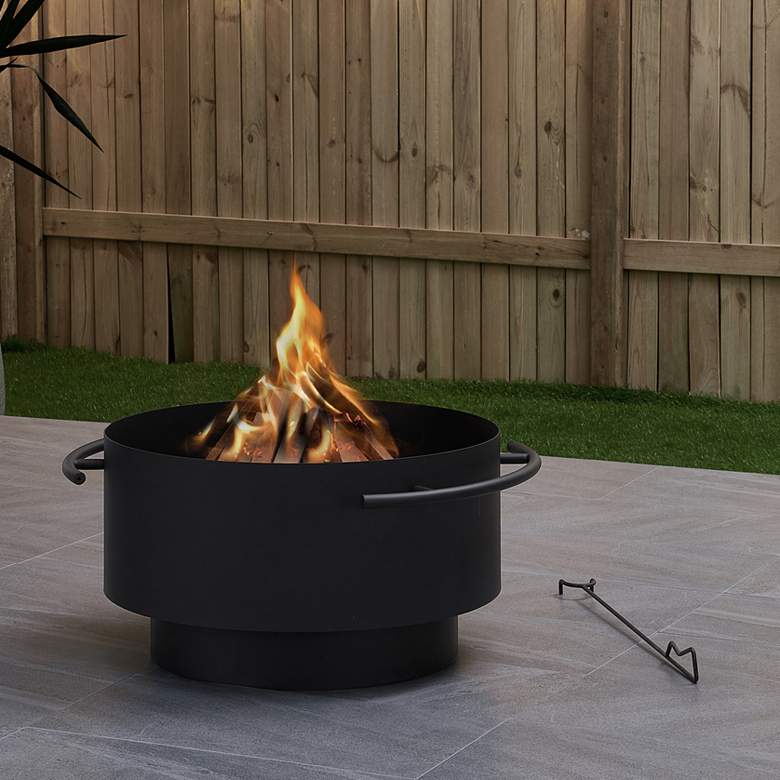 Image 1 Brooks 24" Wide Black Round Wood Burning Outdoor Fire Pit