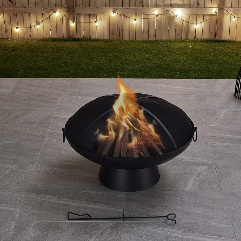 Image 4 Brooks 31 1/2"W Black Round Wood Burning Outdoor Fire Pit more views