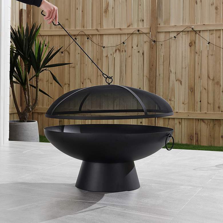 Image 5 Brooks 31 1/2"W Black Round Wood Burning Outdoor Fire Pit more views