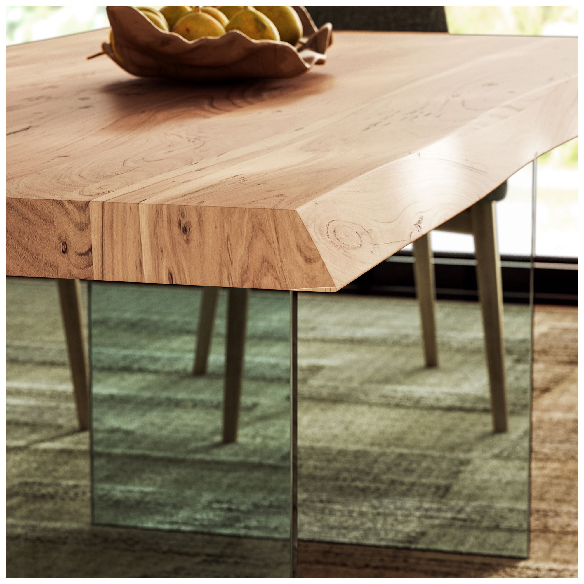 Brooks 92" Wide Teak, Clear Rectangular Dining Table