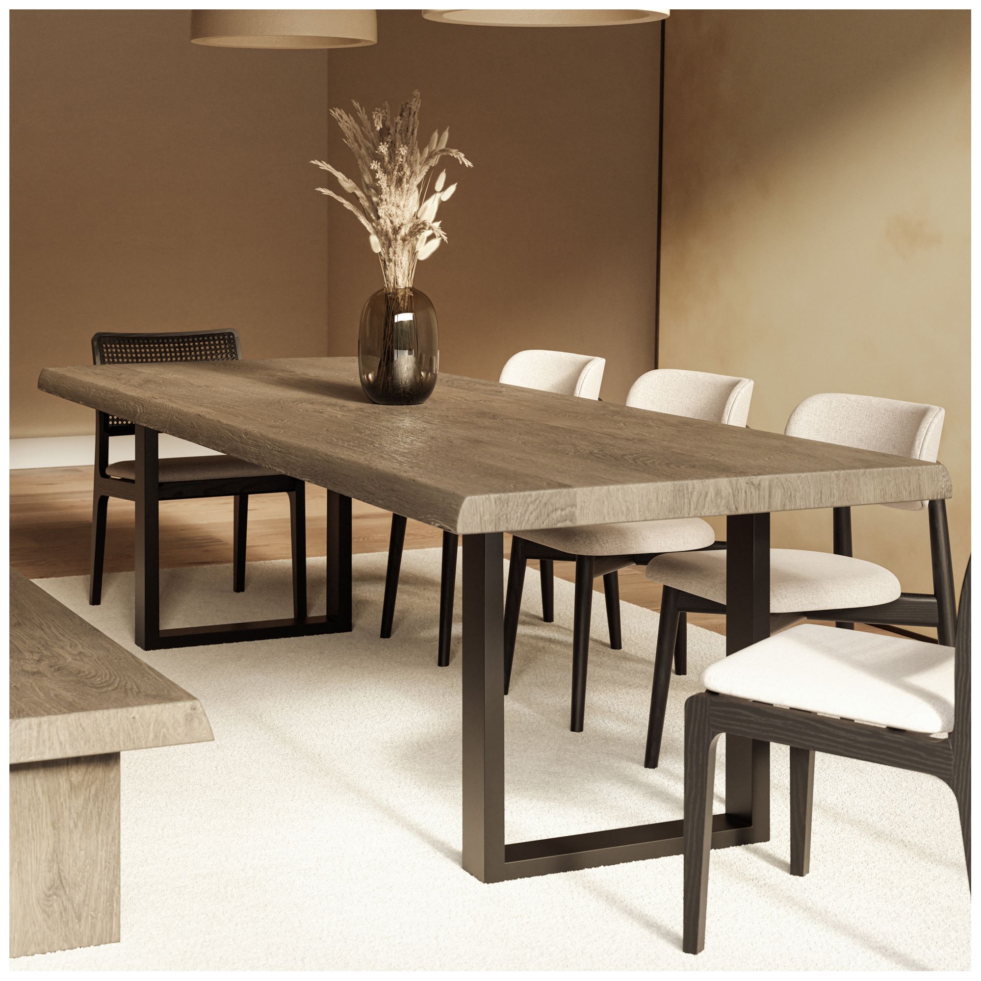 Brooks Dining Table U Base 40" x 92" Sandblasted Grey Top Black Base