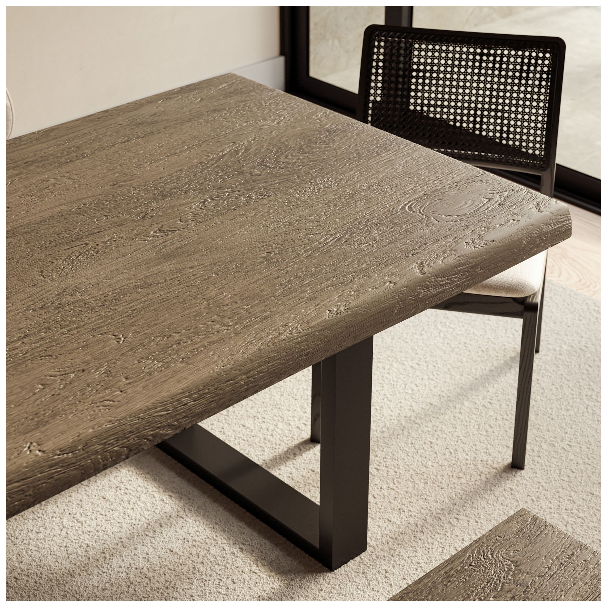 Brooks Dining Table U Base 40" x 92" Sandblasted Grey Top Black Base