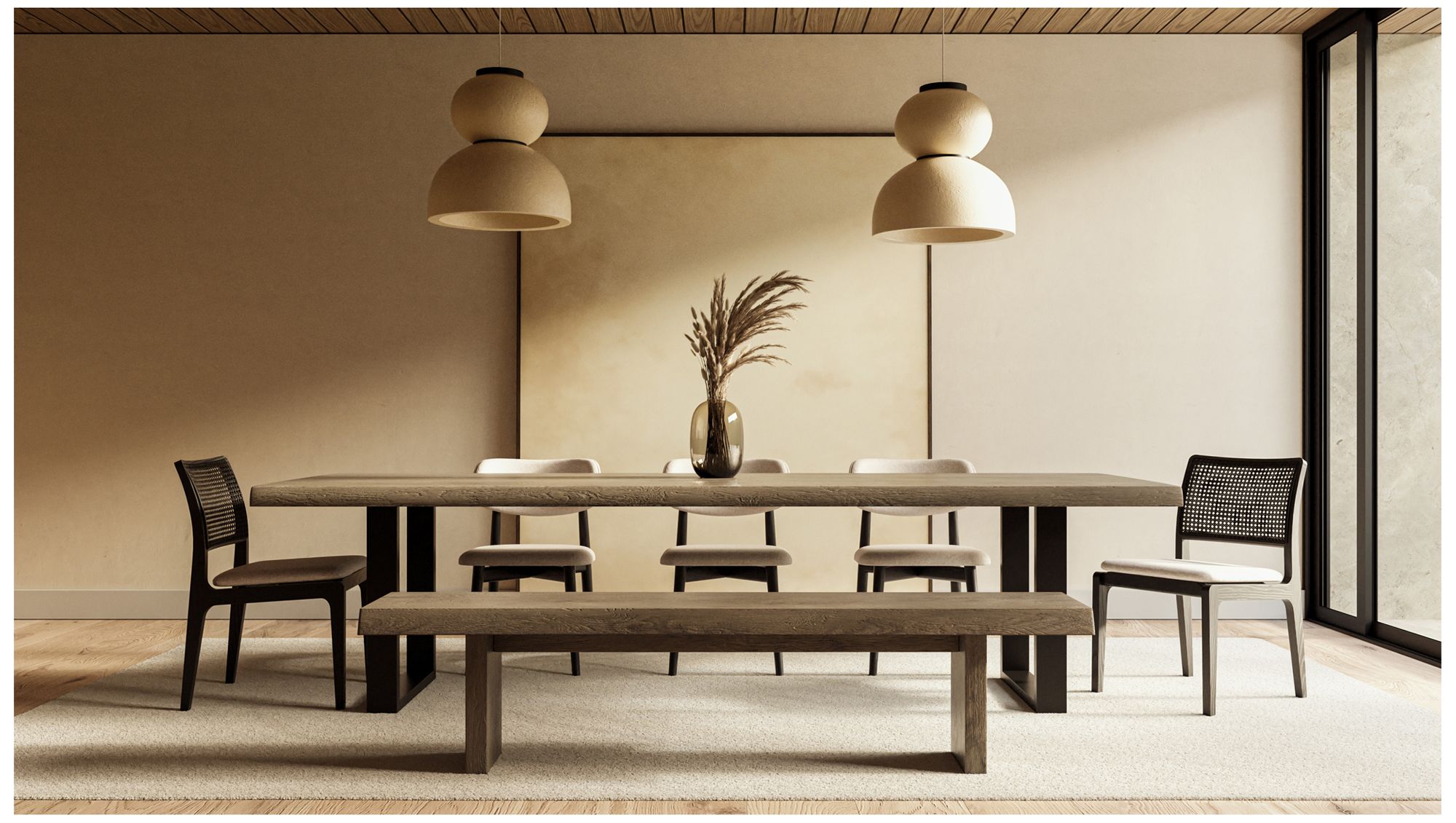 Brooks Dining Table U Base 40" x 92" Sandblasted Grey Top Black Base