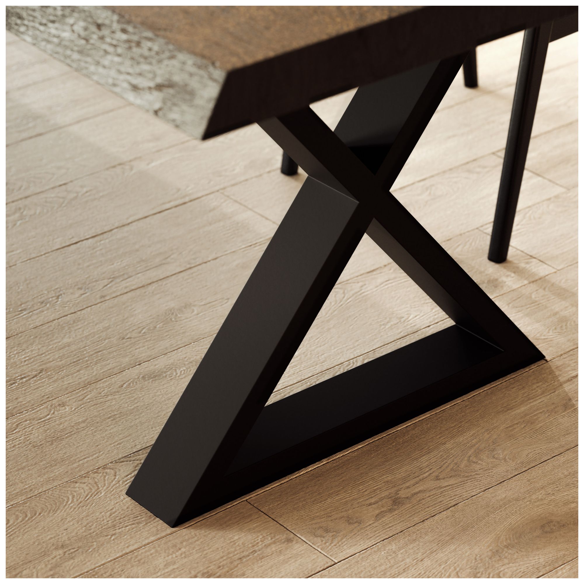 Brooks Dining Table X Base 40" x 92" Ebonized Top Brass Base
