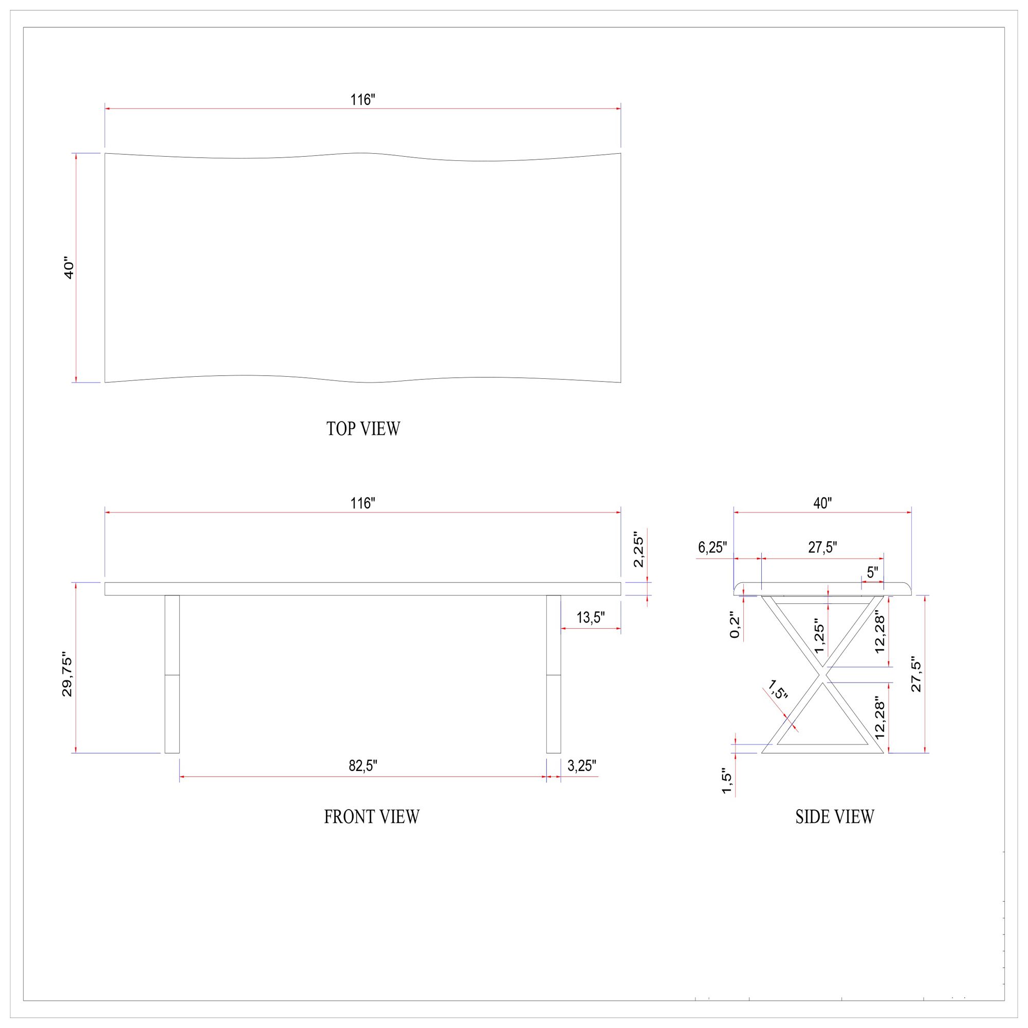 Brooks Dining Table X Base 40" x 92" Ebonized Top Brass Base