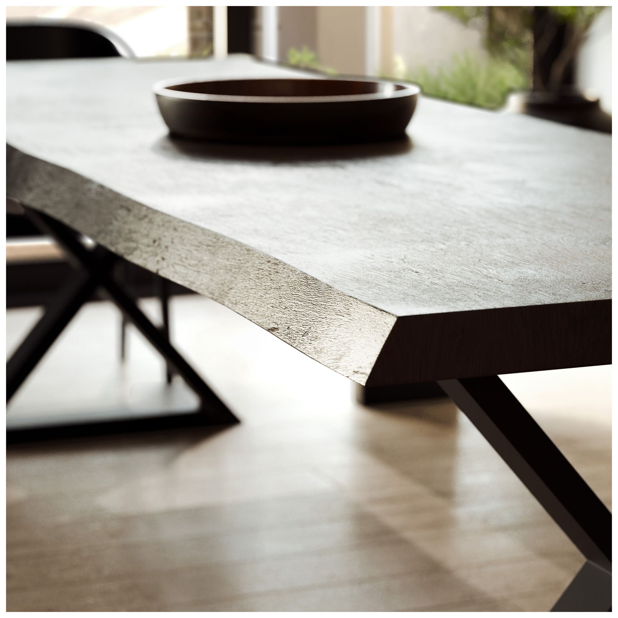 Brooks Dining Table X Base 40" x 92" Ebonized Top Brass Base