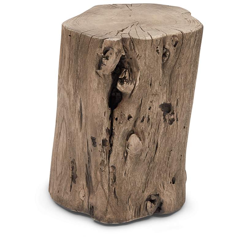 Image 1 Brooks Solid Wood Stump 13" Wide Sandblasted Grey Accent Stool