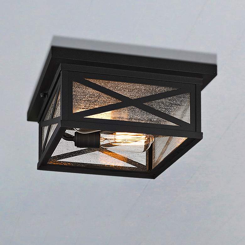 Image 2 Brookside 12" Wide Black 2-Light Outdoor Ceiling Light