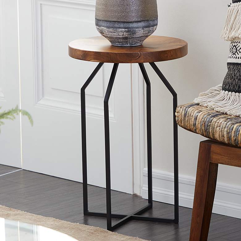 Image 1 Brookside 15 3/4" Wide Brown Wood Black Metal Accent Table