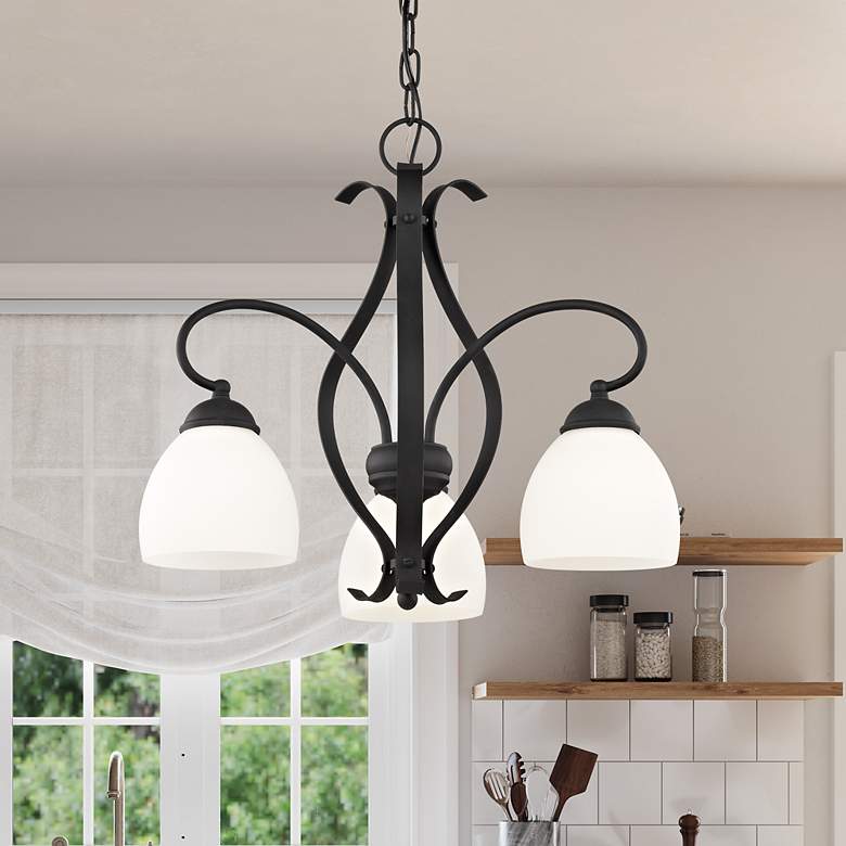 Image 1 Brookside 20-in 3-Light Black Wrought Iron Shaded Chandelier