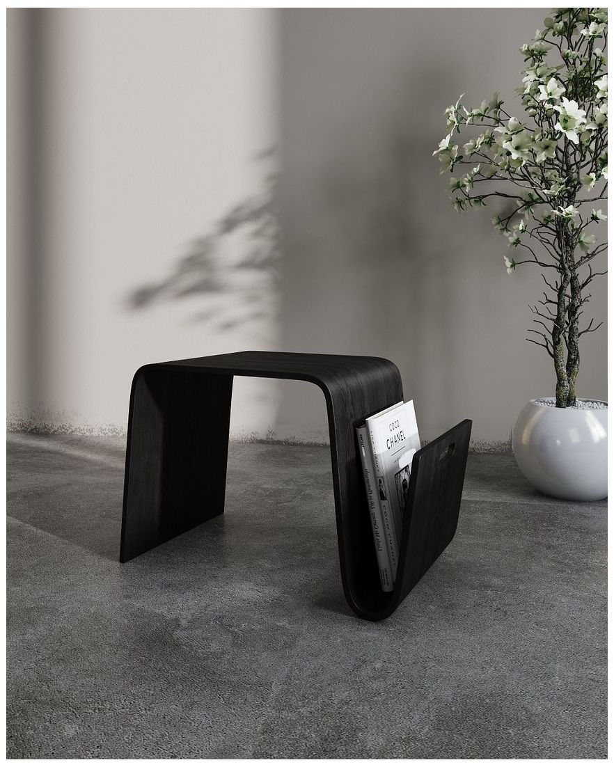 Image 3 Brookside 25.6 in. Black Rectangle Plywood and Ash Veneer End Table more views