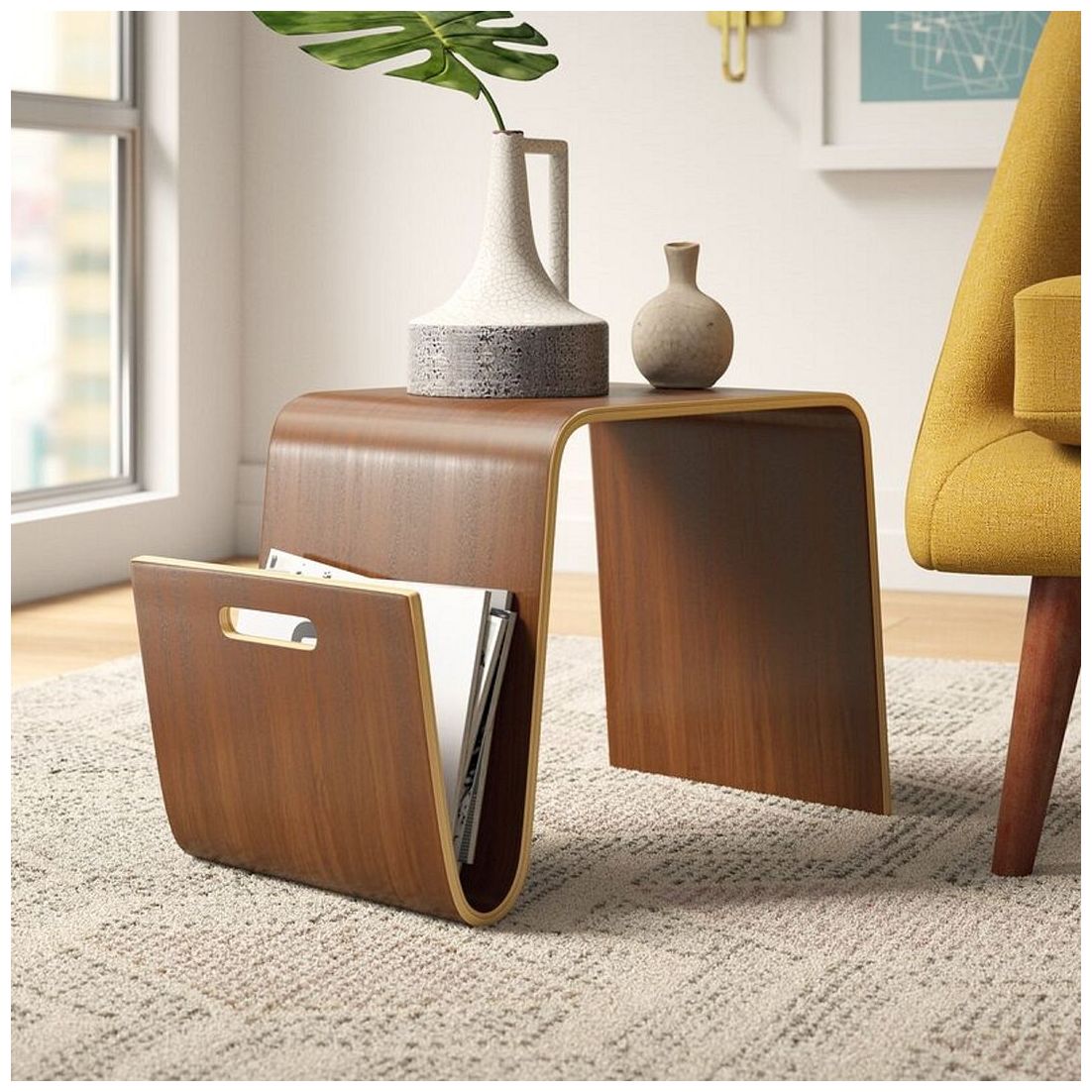 Image 3 Brookside 25.6 in. Walnut Rectangle Plywood and Ash Veneer End Table more views