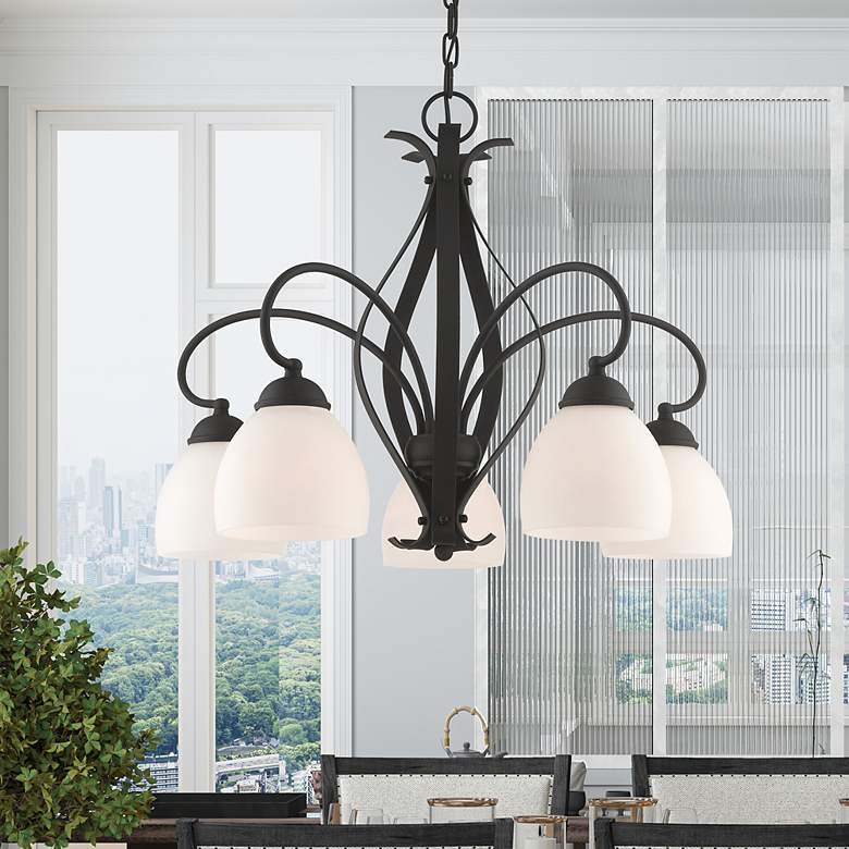 Image 1 Brookside 26-in 5-Light Black Wrought Iron Shaded Chandelier