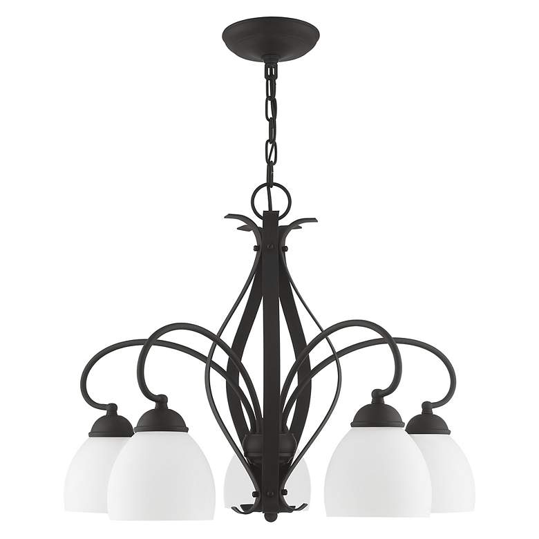Image 3 Brookside 26-in 5-Light Black Wrought Iron Shaded Chandelier more views
